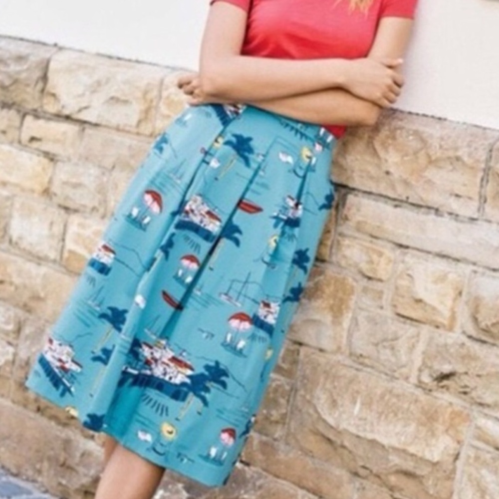 Boden scenic print seaside blue skirt Sz 8p